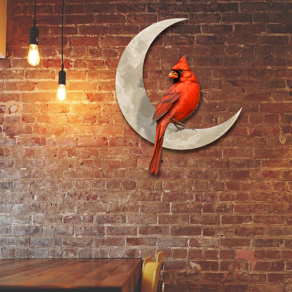 Cardinal On The Moon Hanging Metal Sign, Love In heaven QNK1005MSv12a