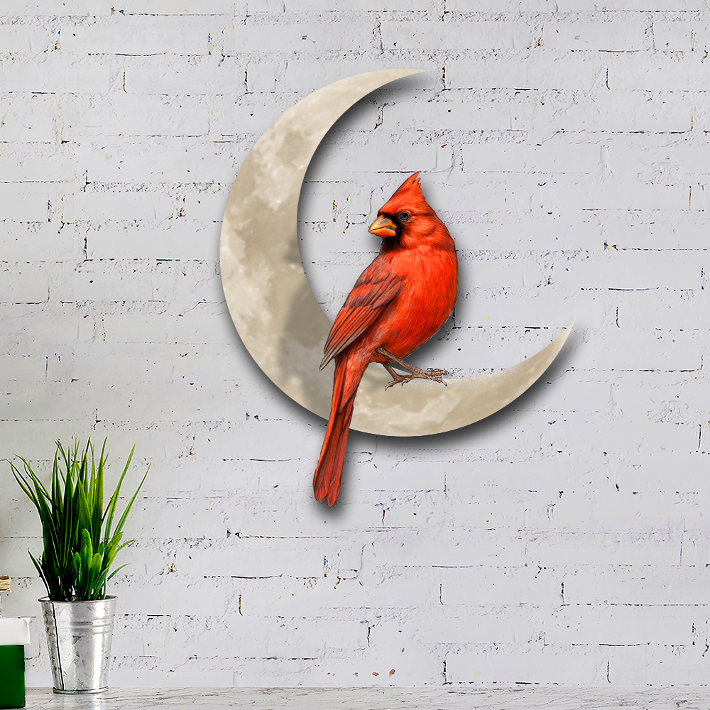 Cardinal On The Moon Hanging Metal Sign, Love In heaven QNK1005MSv12a