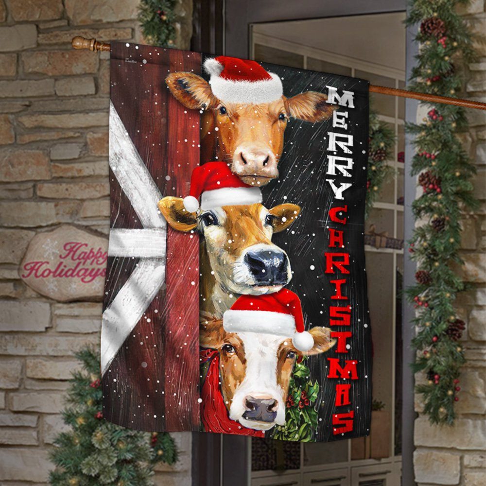 Cattle Cow Merry Christmas Flag THH3493Fv1