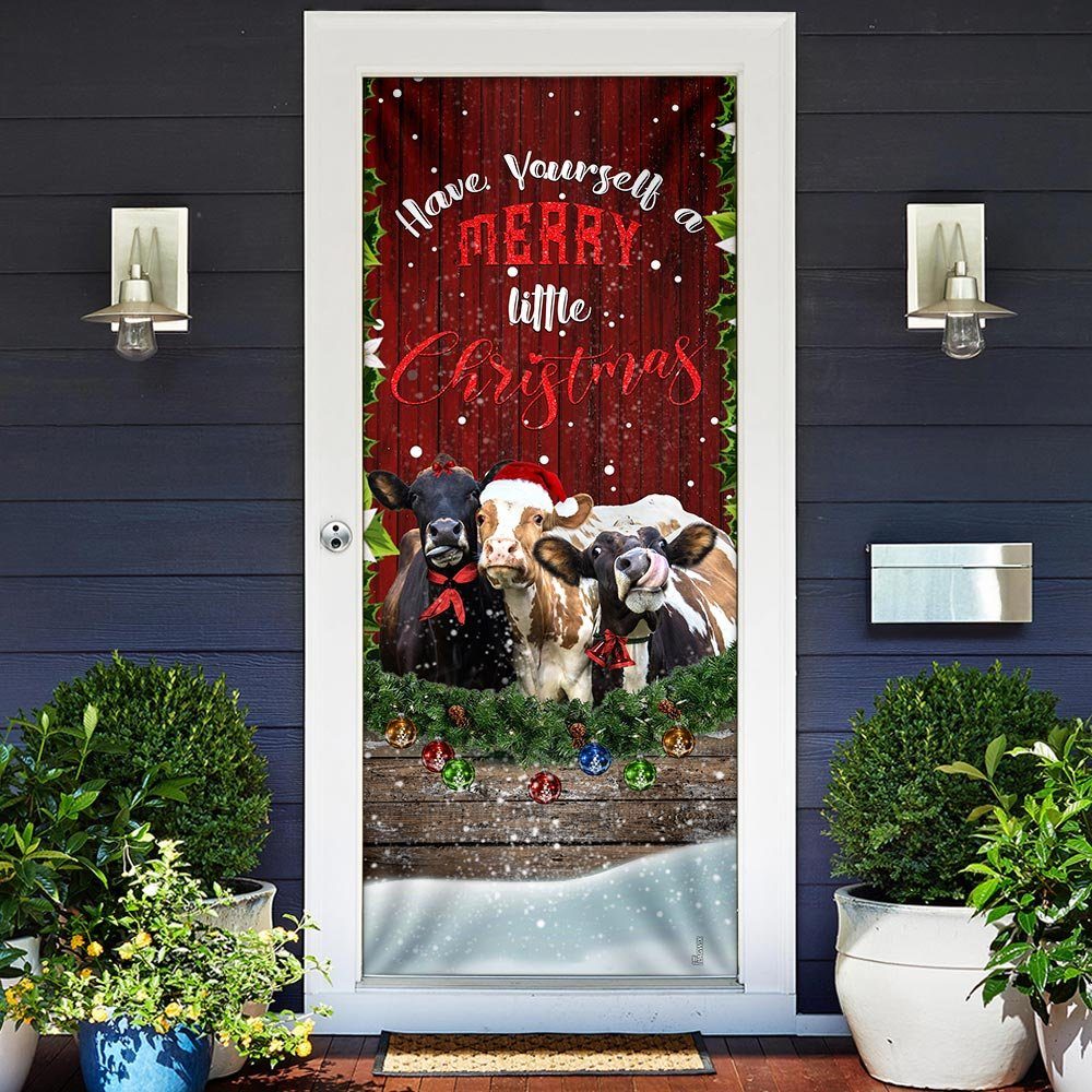 Cattle Merry Christmas Door Cover