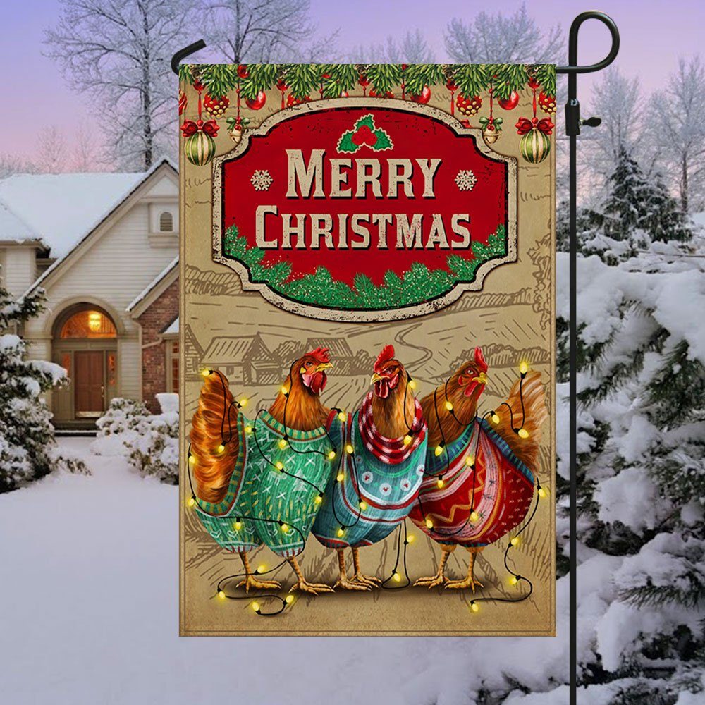 Chicken Christmas Flag Three Hens With Light Vintage Flag TQN662F