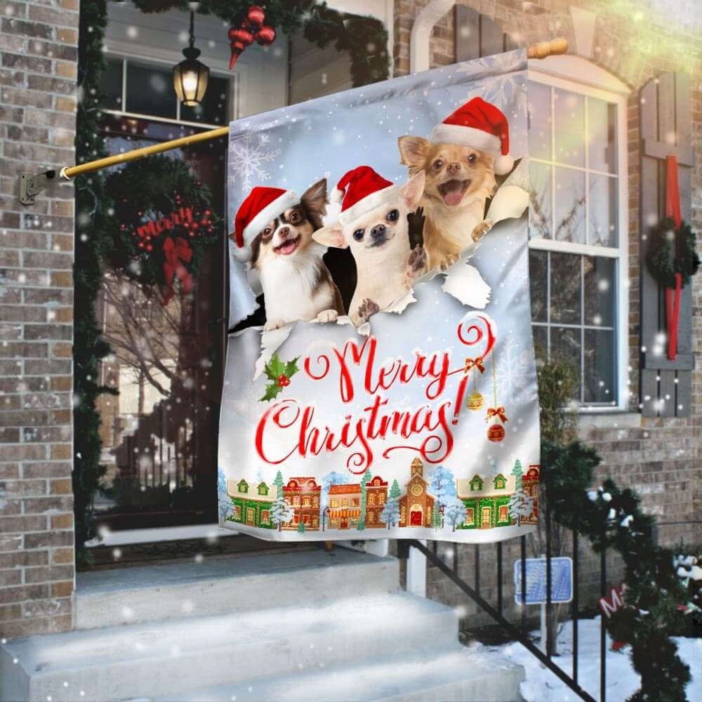 Chihuahua. Merry Christmas Flag