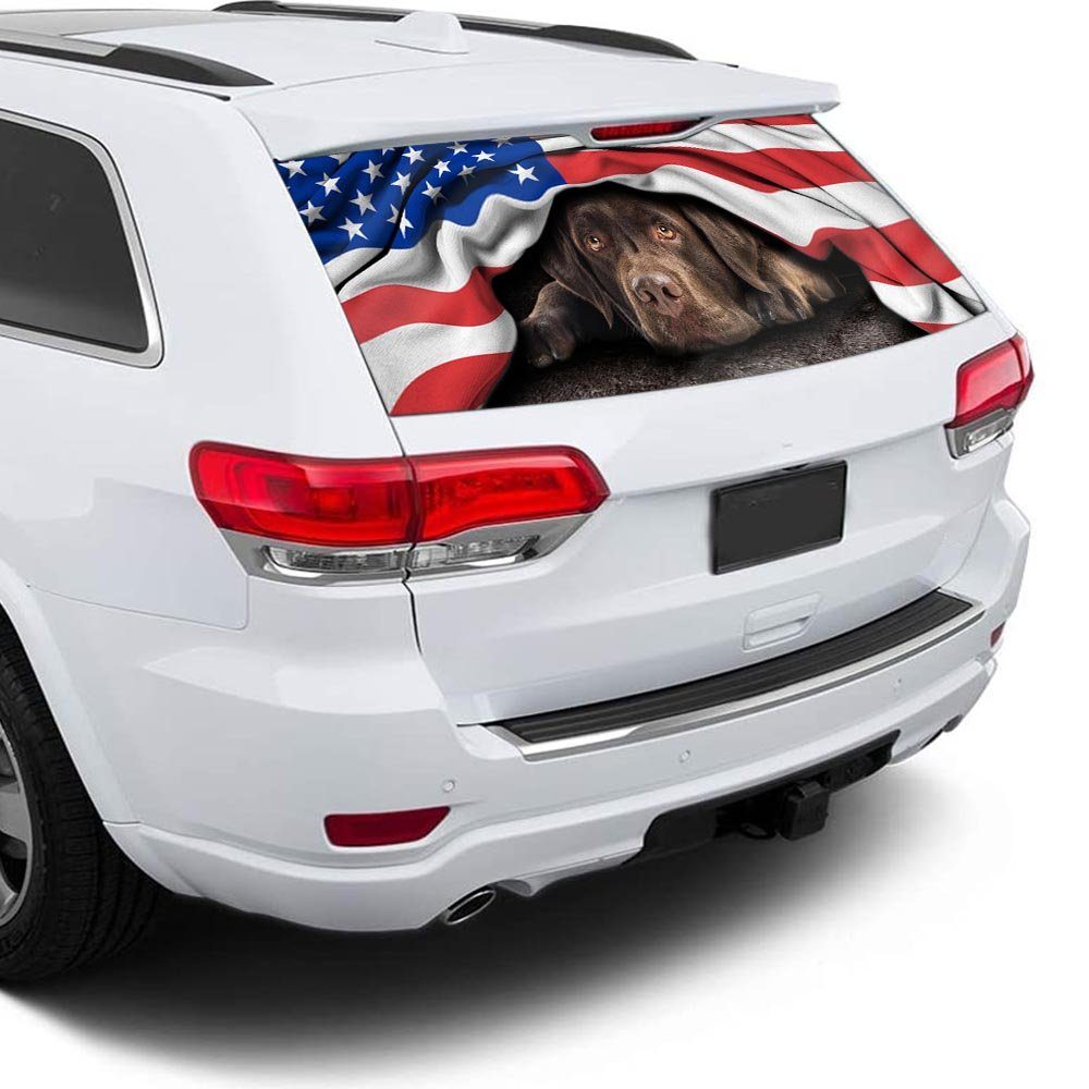 Chocolate Labrador Retriever. American Patriot Rear Window Decal THH2903CDv4
