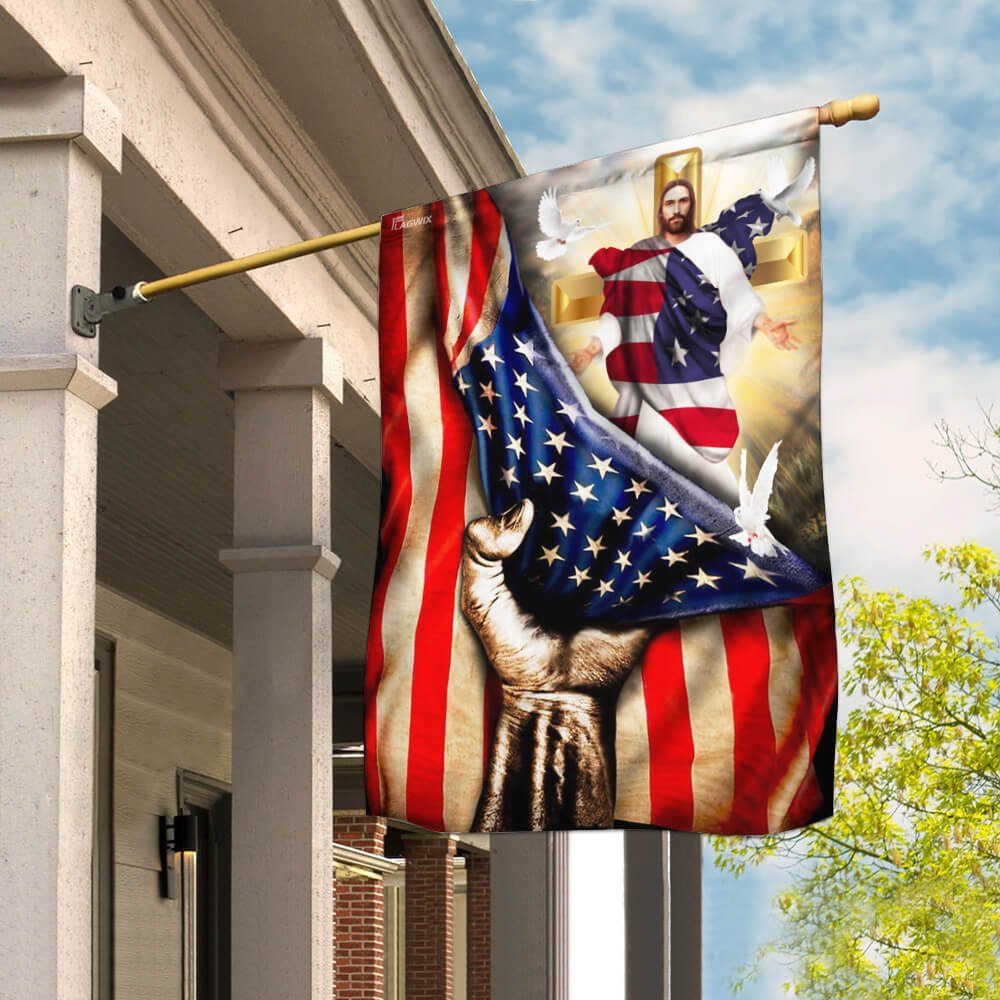 Christian Cross. God Bless America Flag