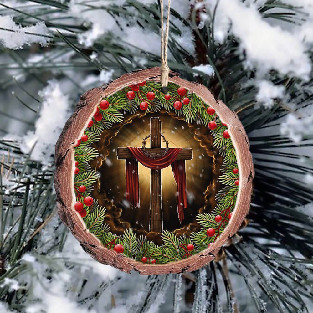 Christian Cross Wood Slice Ornament THB3445O