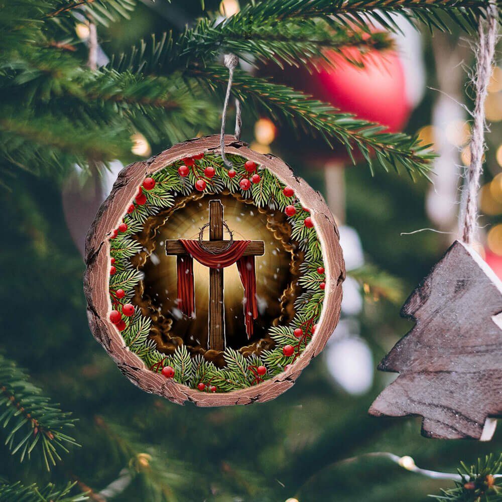 Christian Cross Wood Slice Ornament THB3445O