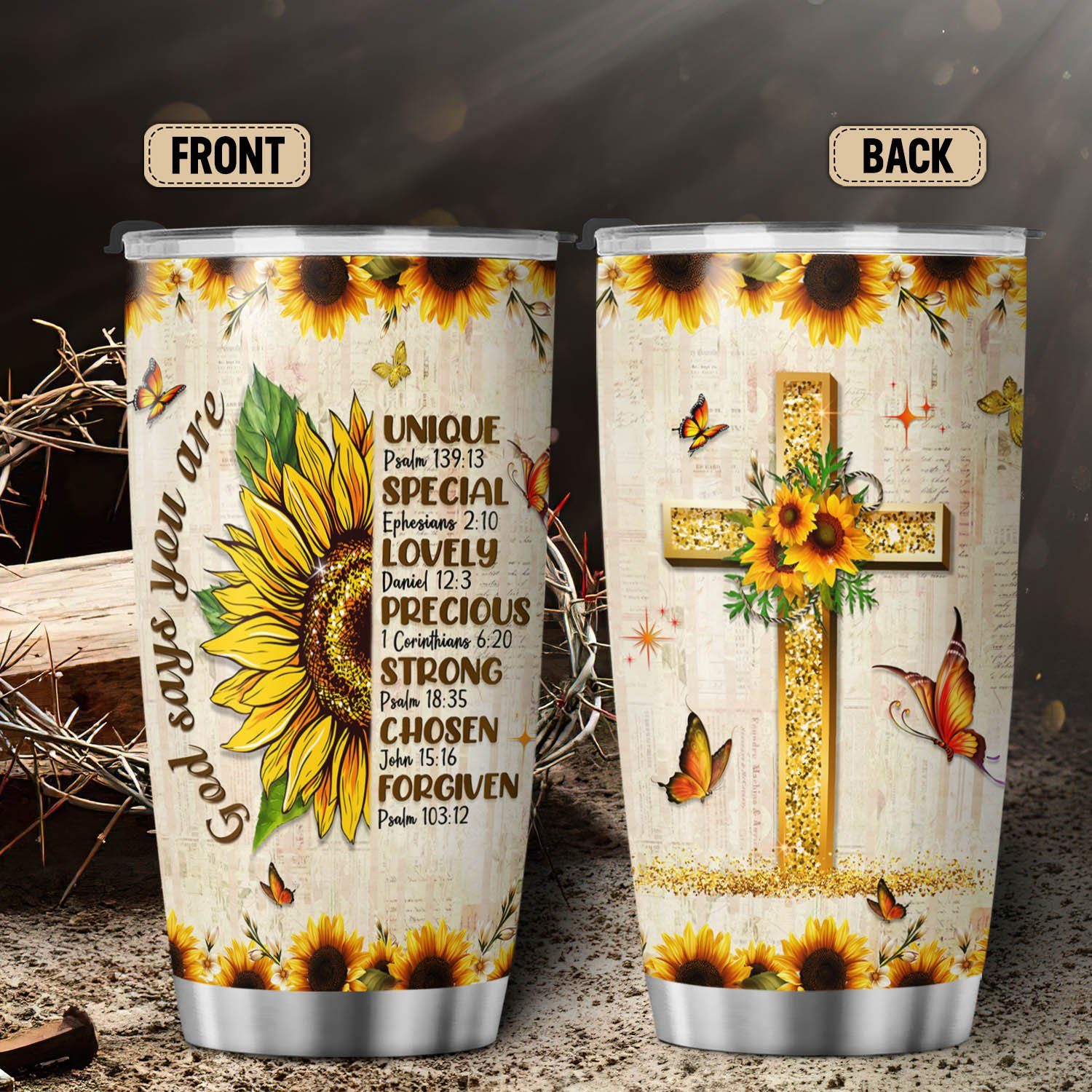 Christian Jesus Cross Tumbler God Says You Are Sunflower Tumbler 20oz MLN480TU