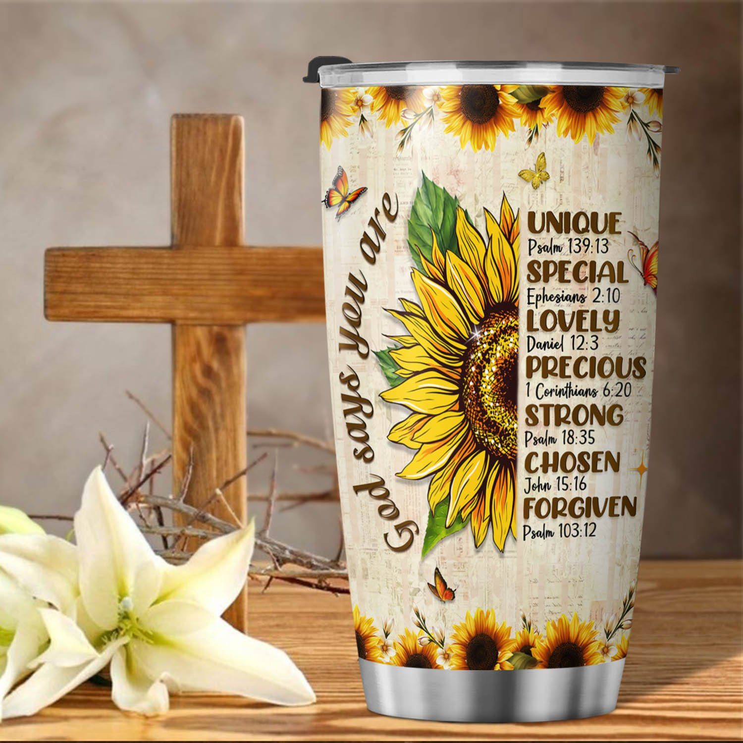 Christian Jesus Cross Tumbler God Says You Are Sunflower Tumbler 20oz MLN480TU