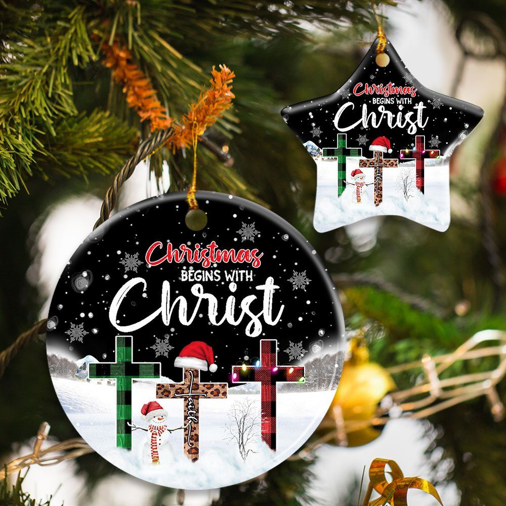 Christmas Begins With Christ. Christian Ceramic Ornament