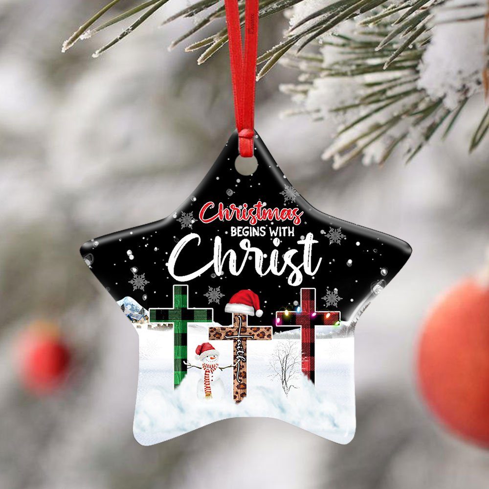 Christmas Begins With Christ. Christian Ceramic Ornament