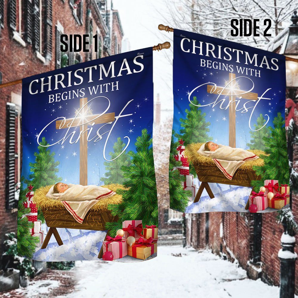 Christmas Begins With Christ Flag Jesus Is Born Baby Jesus In A Manger TQN717F
