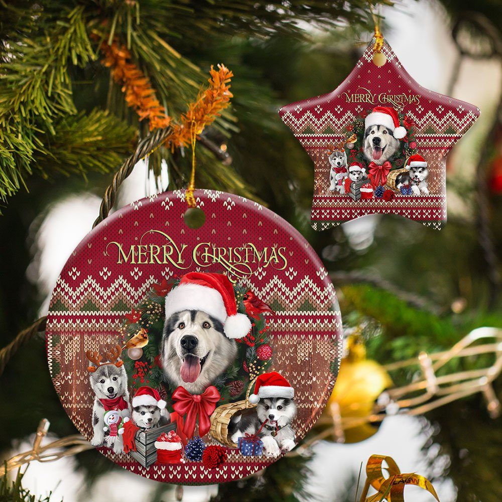 Christmas Begins With Husky Ceramic Ornament