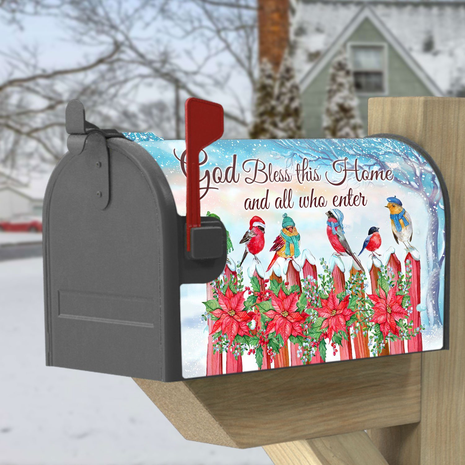 Christmas Cardinal Mailbox Cover God Bless This Home And All Winter LNT678MB