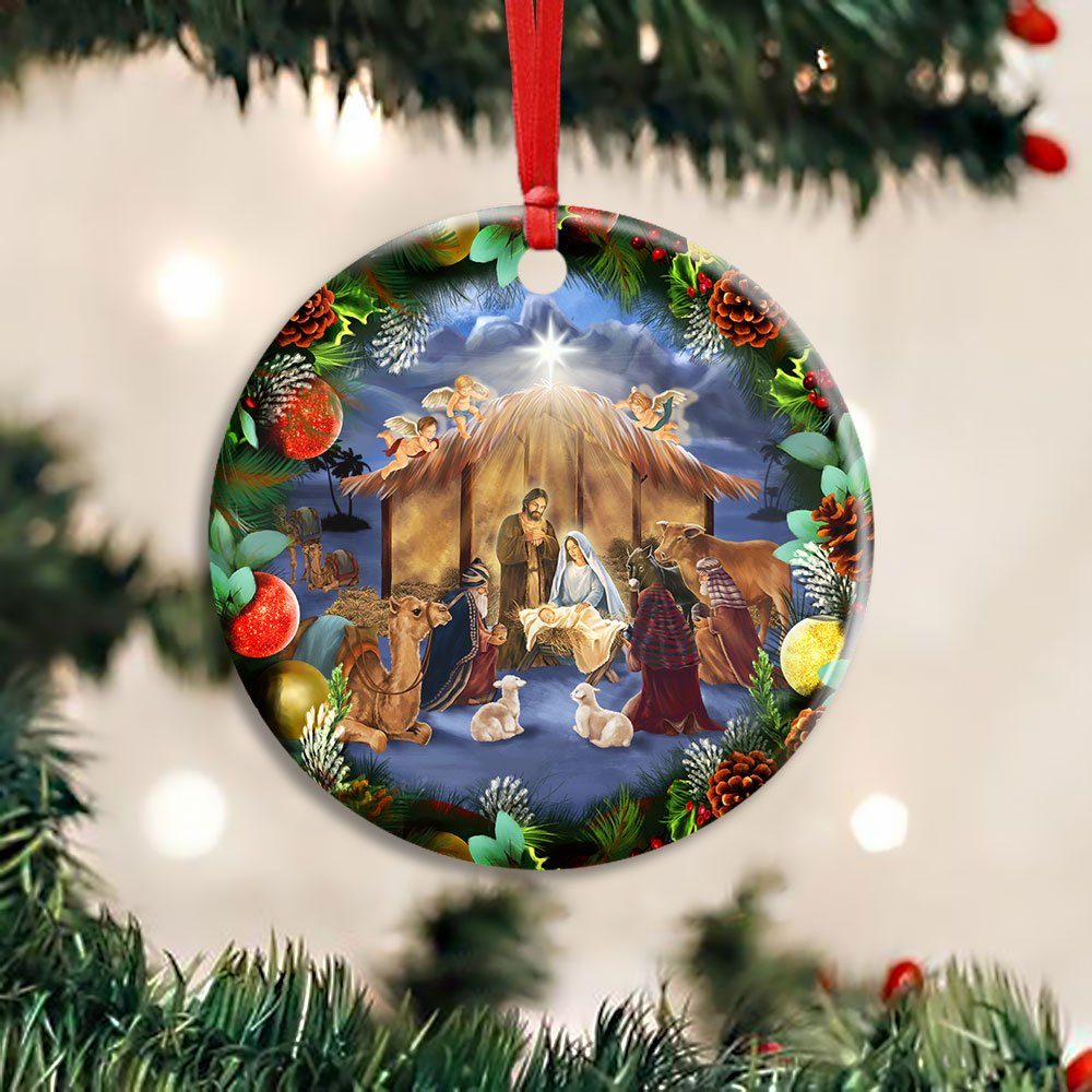 Christmas Circle Ceramic Ornament Birth Of Christ DDH2959O
