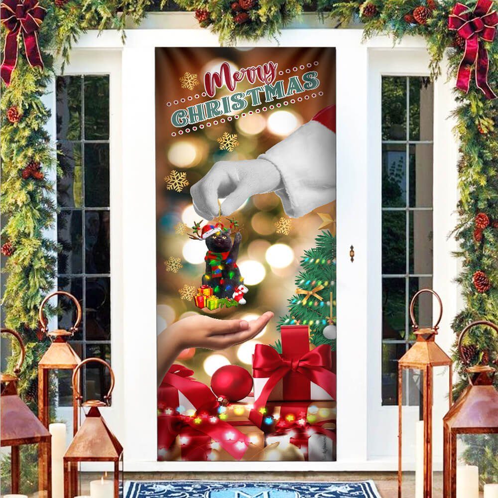 Christmas Door Cover – Give Black Cat Dog NTT19Dv3