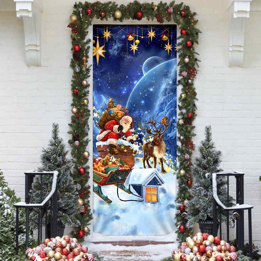 Christmas Door Cover Santa Claus climbing down The Chimney QNK1010D