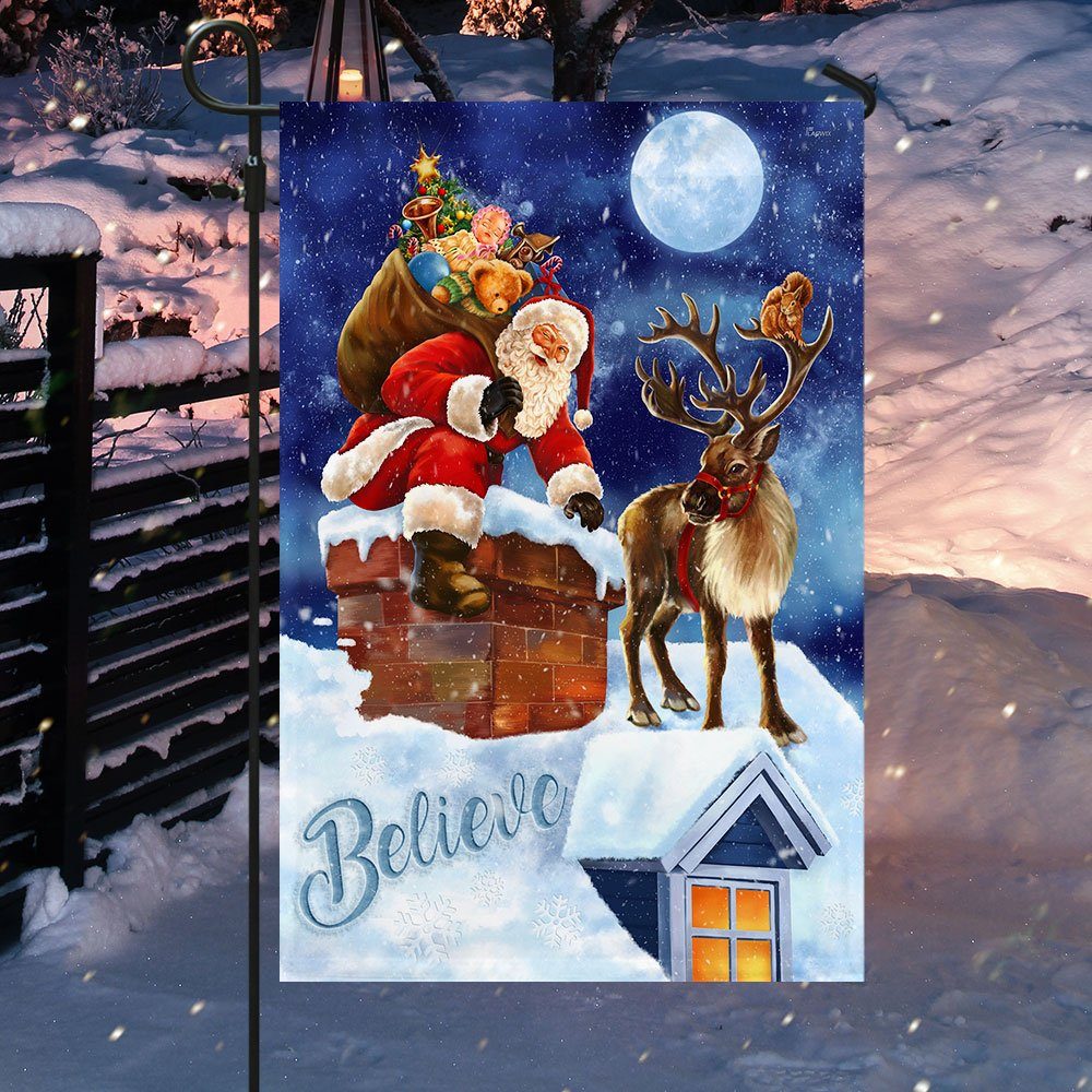 Christmas Flag Santa Claus climbing down The Chimney QNN636F Christmas Flag Santa Claus climbing down The Chimney QNN636F