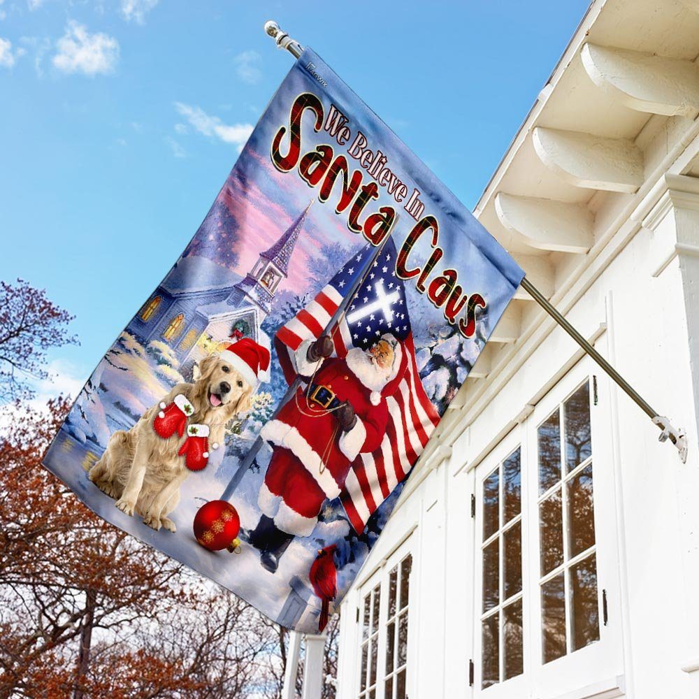 Christmas Golden Retriever. We Believe In Santa Flag