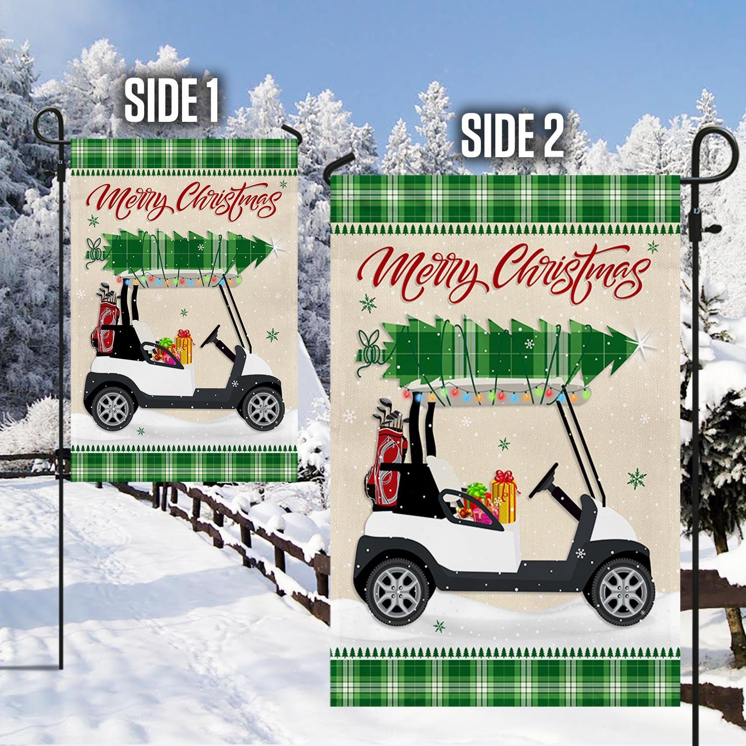 Christmas Golf Cart Garden Flag & Mailbox Cover HohoHole LNT64M1F