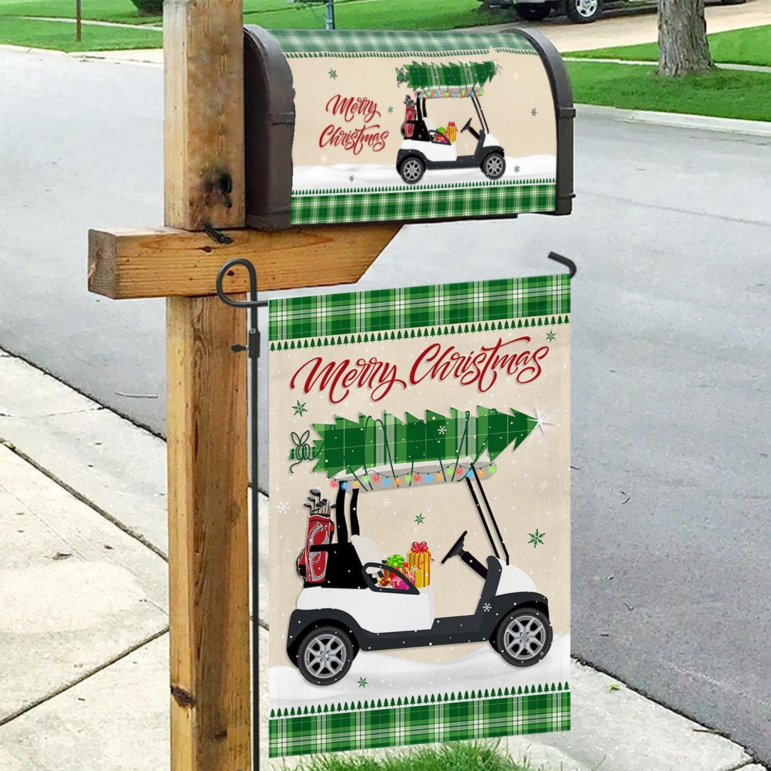Christmas Golf Cart Garden Flag & Mailbox Cover HohoHole LNT64M1F