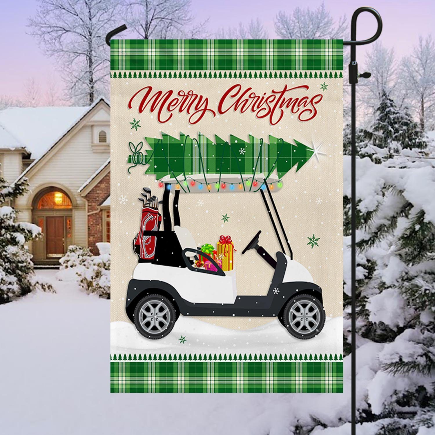Christmas Golf Cart Garden Flag & Mailbox Cover HohoHole LNT64M1F