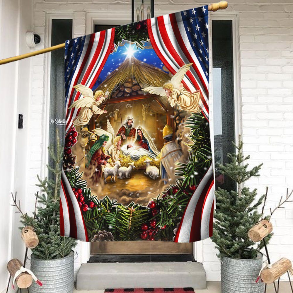 Christmas Is All About Jesus, Holy Family, Nativity Of Jesus Christmas American Flag THH3561Fv1