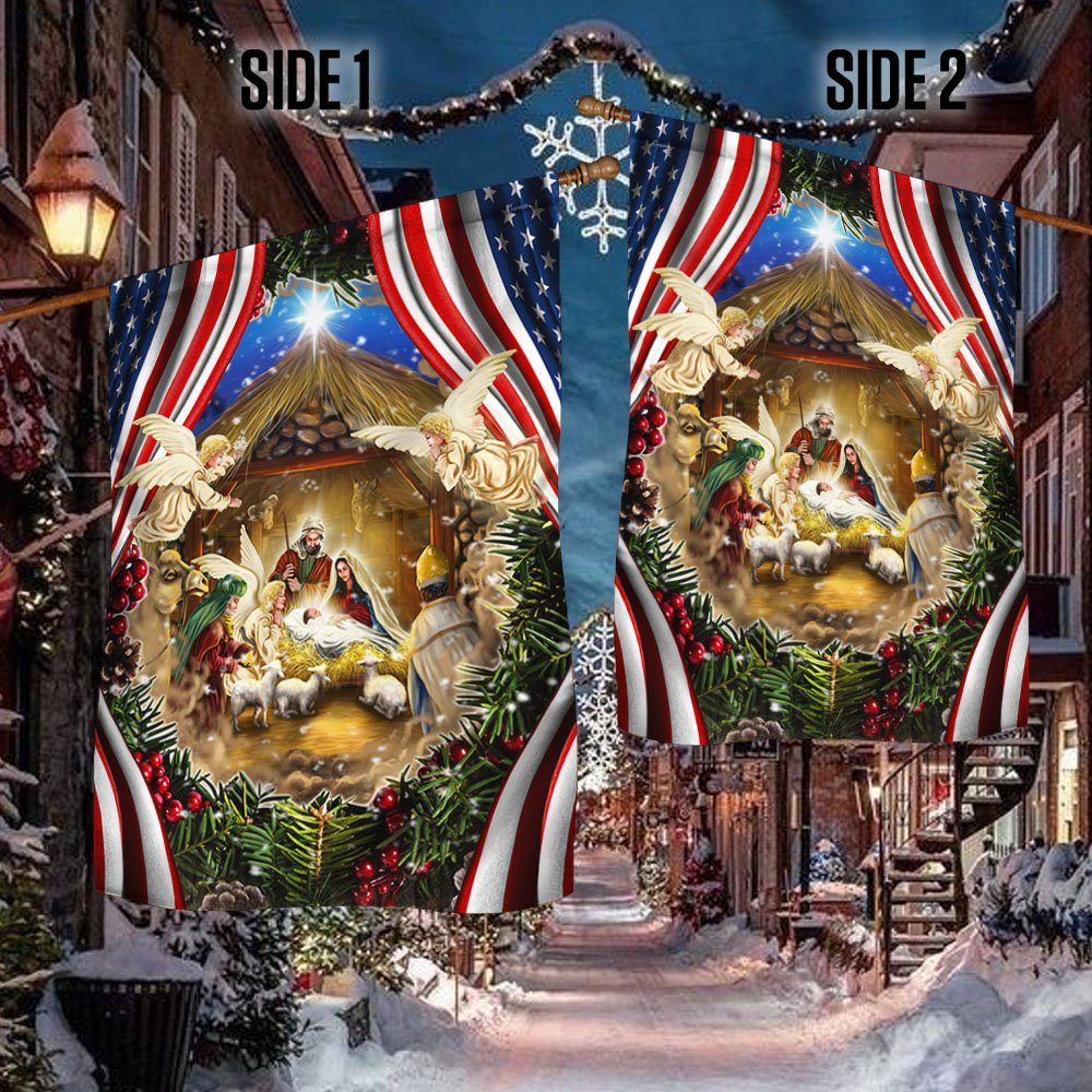 Christmas Is All About Jesus, Holy Family, Nativity Of Jesus Christmas American Flag THH3561Fv1
