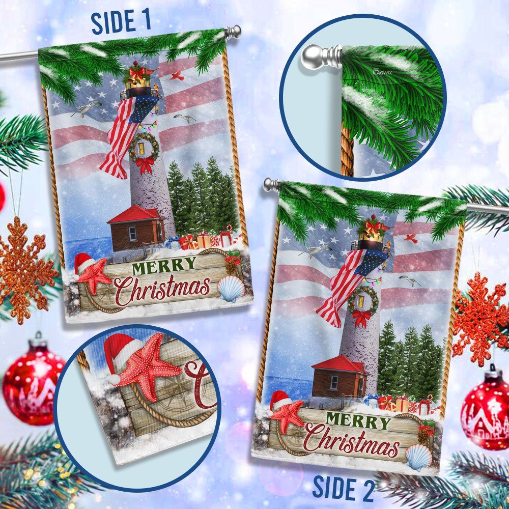 Christmas Lighthouse American Flag MLN742F
