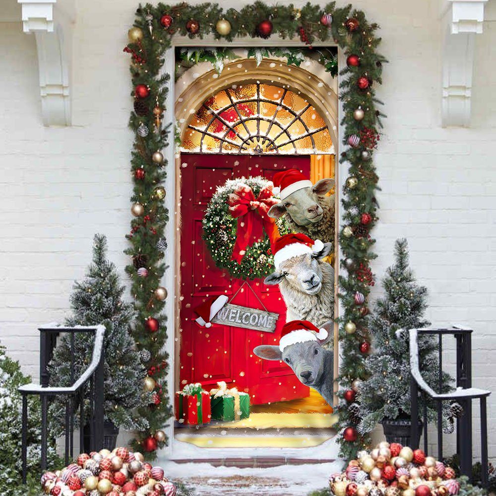 Christmas With My Herd Sheep Cattle Farmer Door Cover