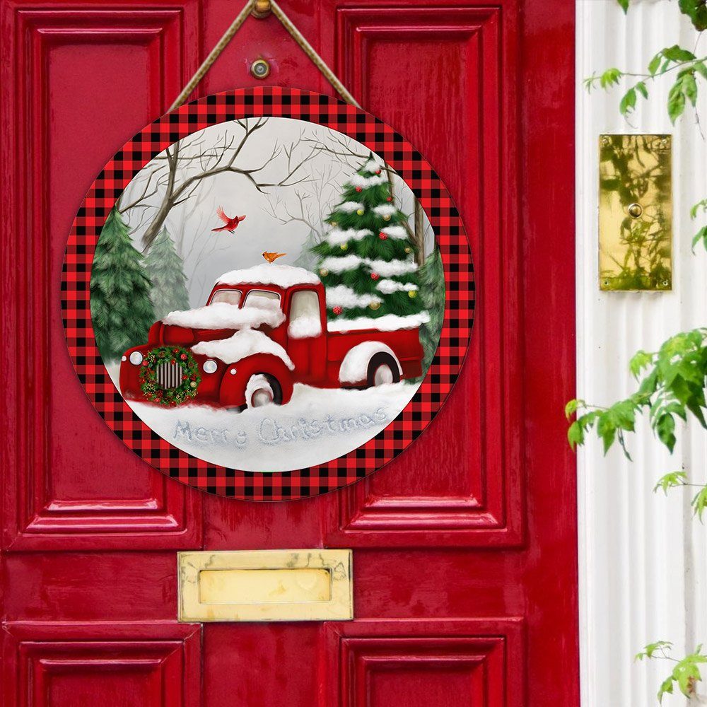 Christmas Wooden Sign Red Truck Christmas Door Sign TRL1510WD