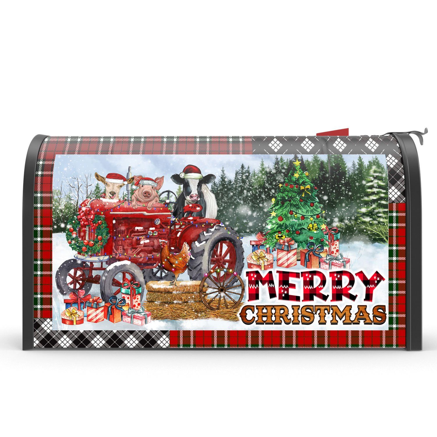 Chritsmas On The Farm Retro Tractor Garden Flag & Mailbox Cover BNN627MF