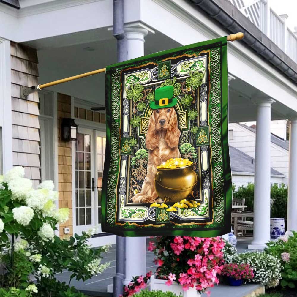 Cocker Spaniel Shamrock. Irish Celtic Cross Flag