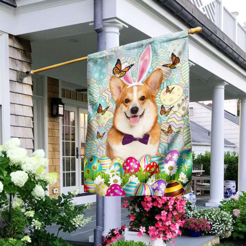 Corgi Happy Easter Flag