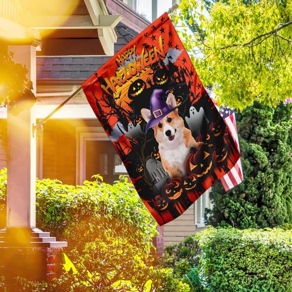 Corgi Happy Halloween Flag