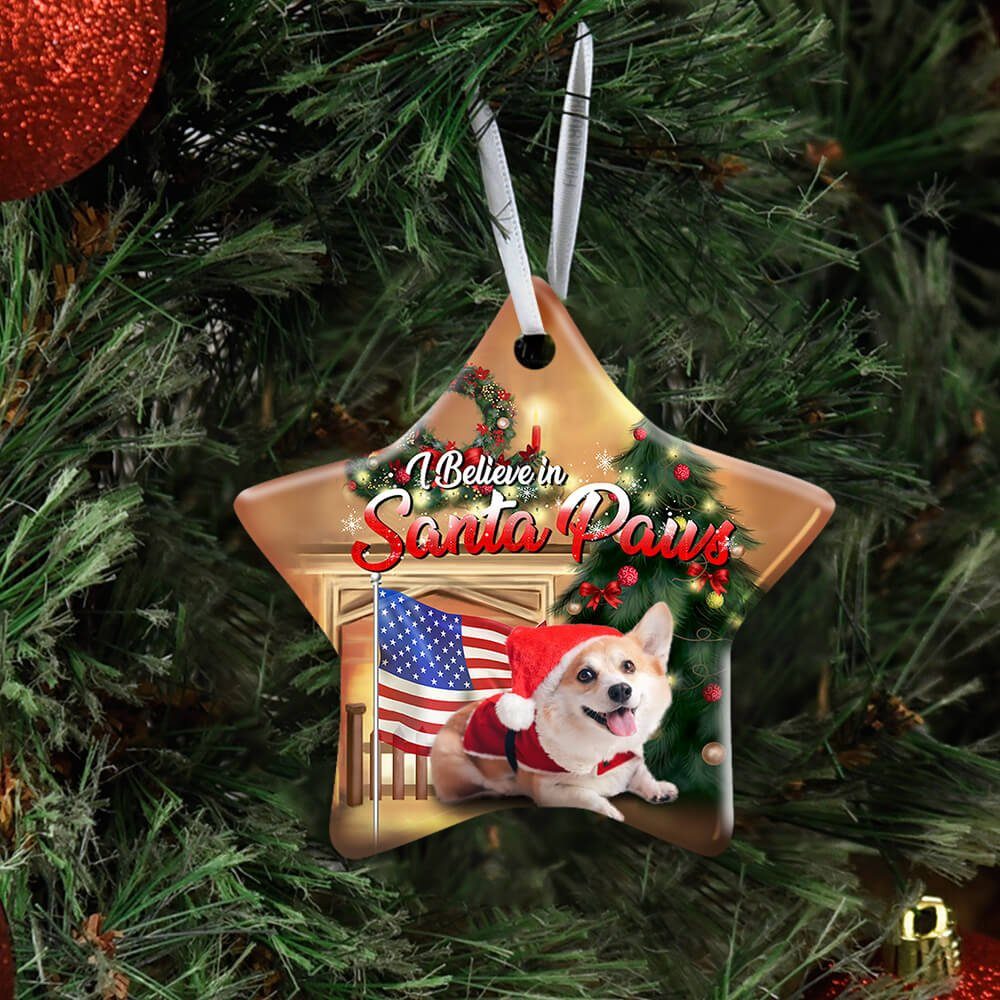 Corgi Santa Paws Ceramic Ornament