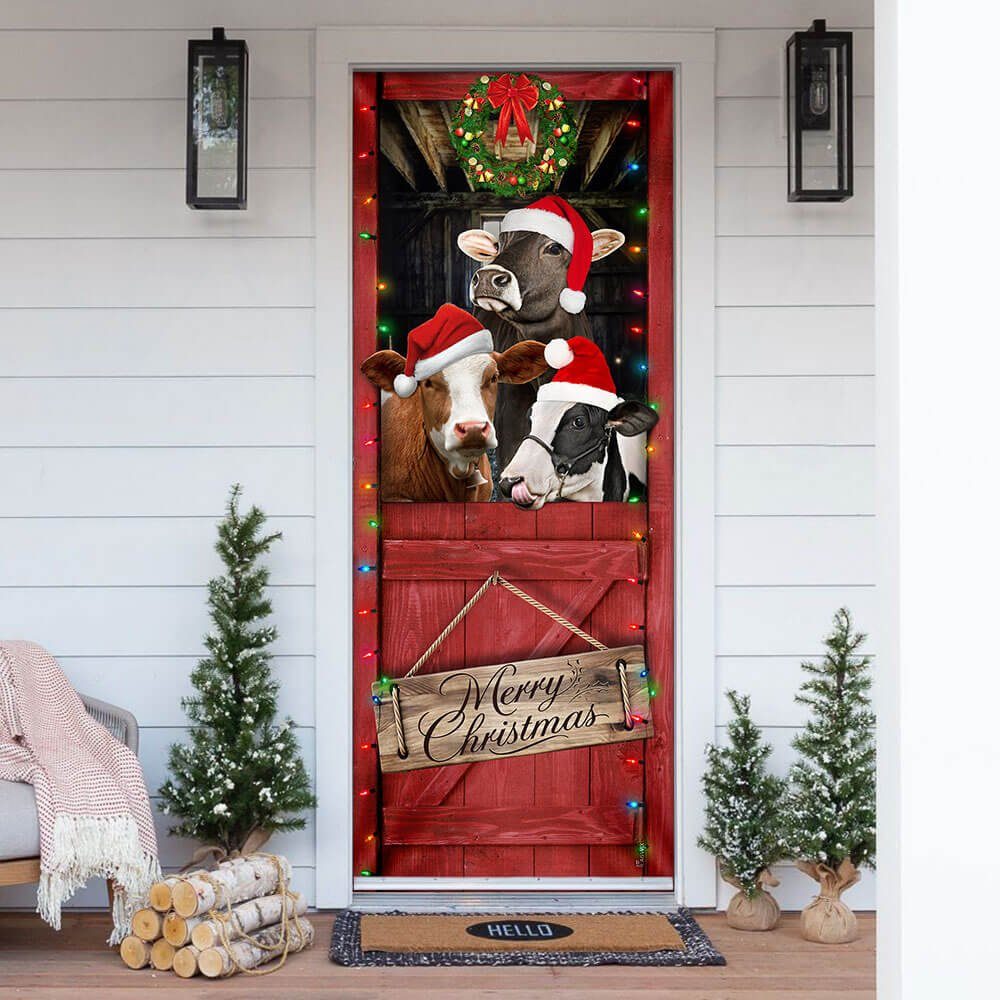 Cow. Cattle. Merry Christmas Door Cover