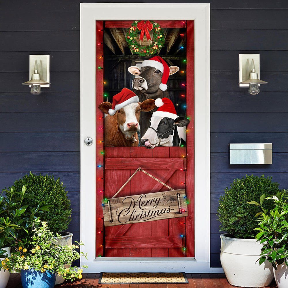 Cow. Cattle. Merry Christmas Door Cover