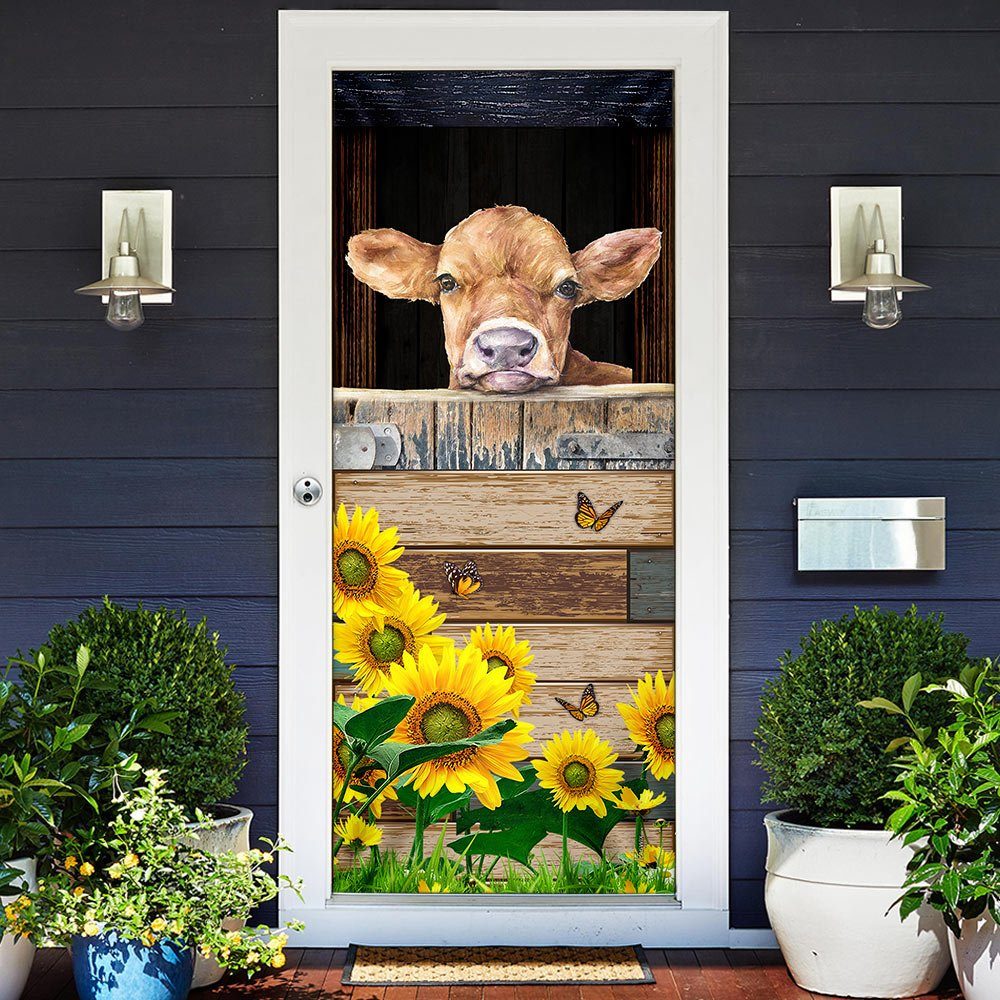 Cow Sunflower Door Cover