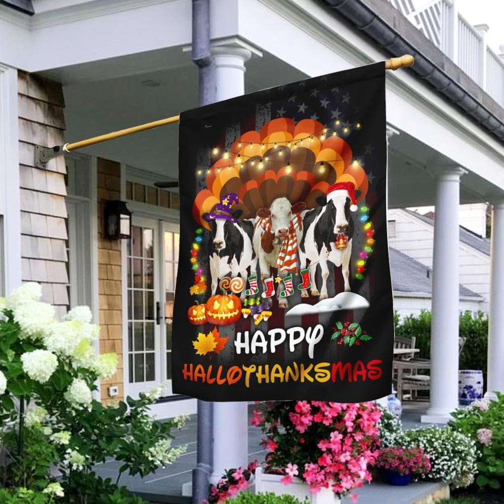 Cows Happy Hallothanksmas Flag