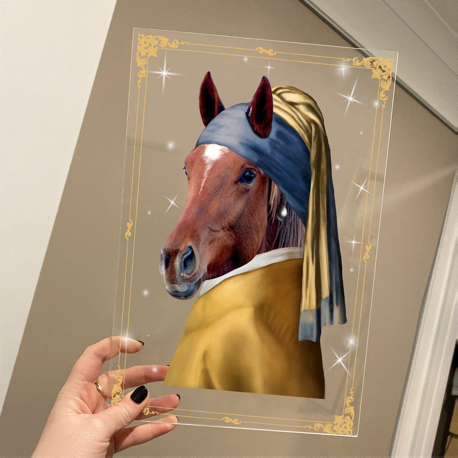 Custom Horse Personalized Horse With a Pearl Earring Custom Pet Portrait BNN64ASCT