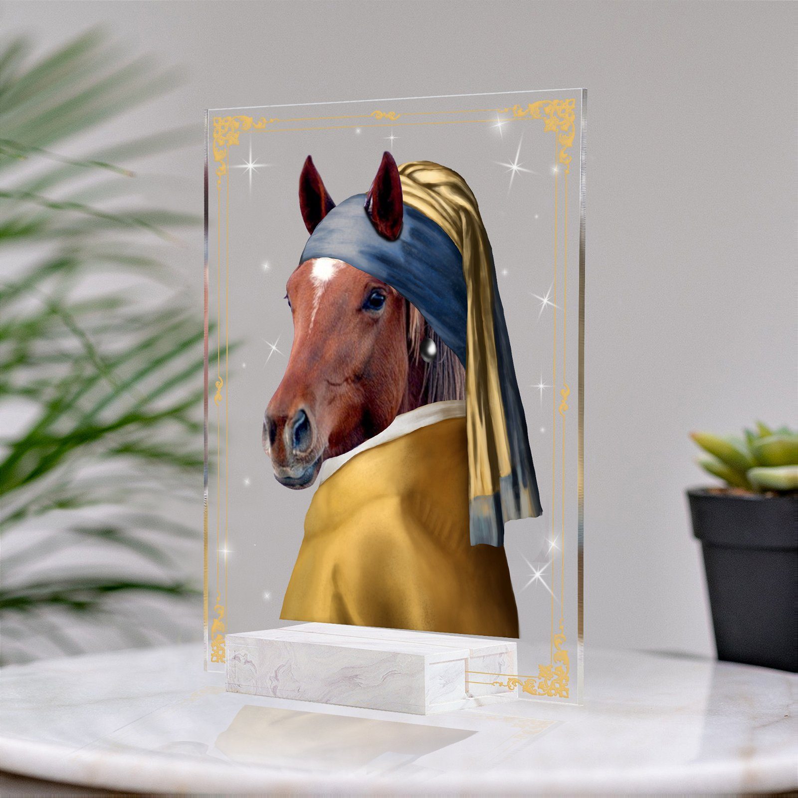 Custom Horse Personalized Horse With a Pearl Earring Custom Pet Portrait BNN64ASCT