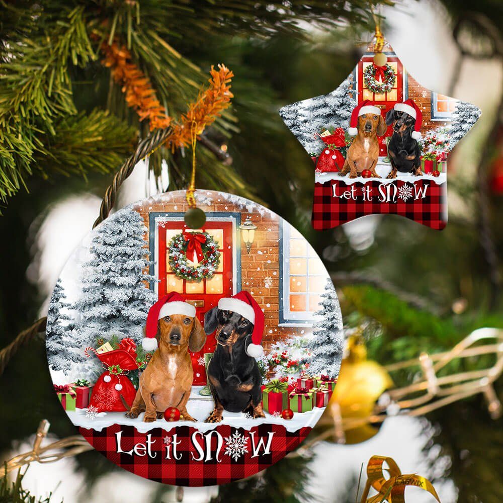 Dachshund. Let It Snow Christmas Ceramic Ornament