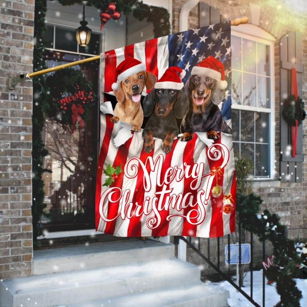 Dachshund. Merry Christmas American Flag