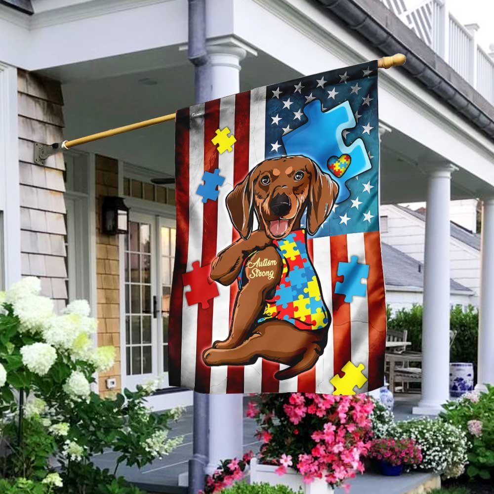 Dachshund Strong Autism Awareness Flag