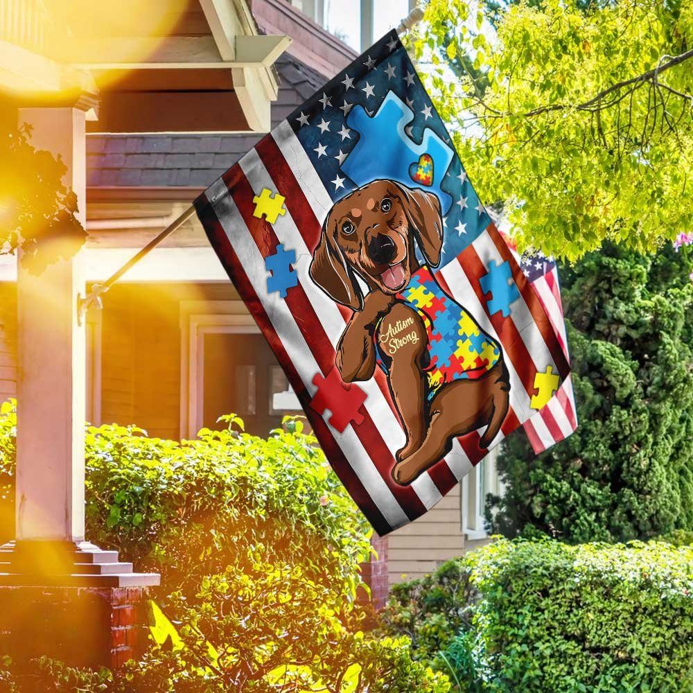 Dachshund Strong Autism Awareness Flag