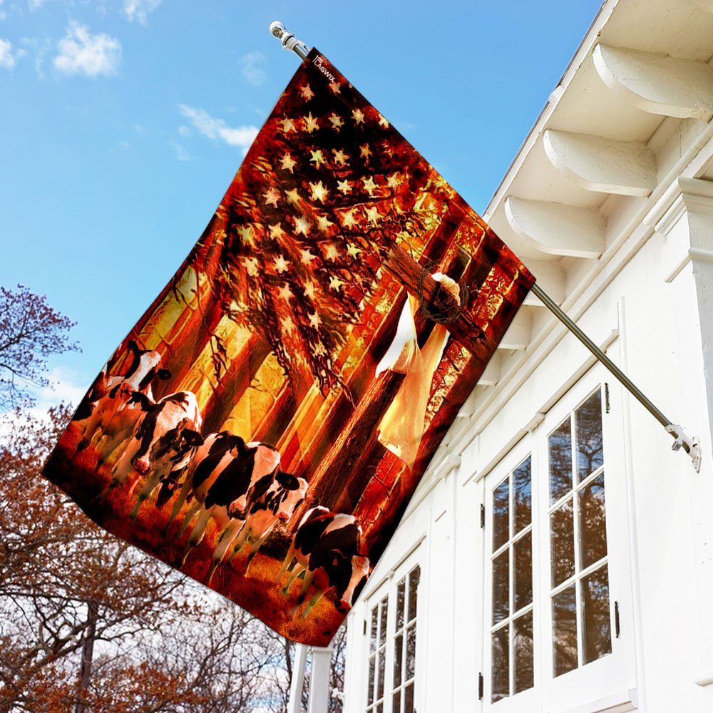 Dairy Cow Sunshine Christian Cross American Flag
