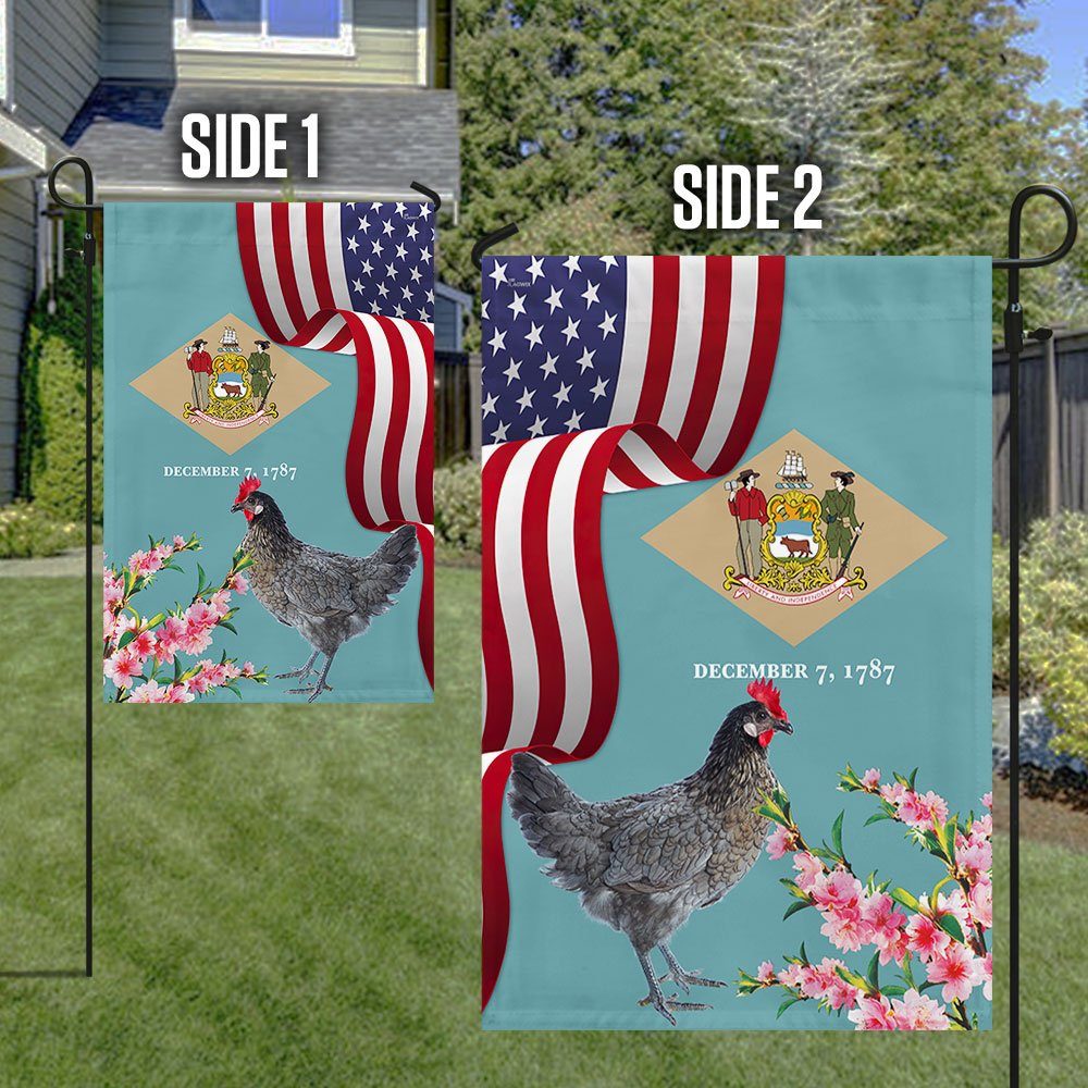Delaware State Peach Blossom Flower and Blue Hen Flag MLN1141Fv48