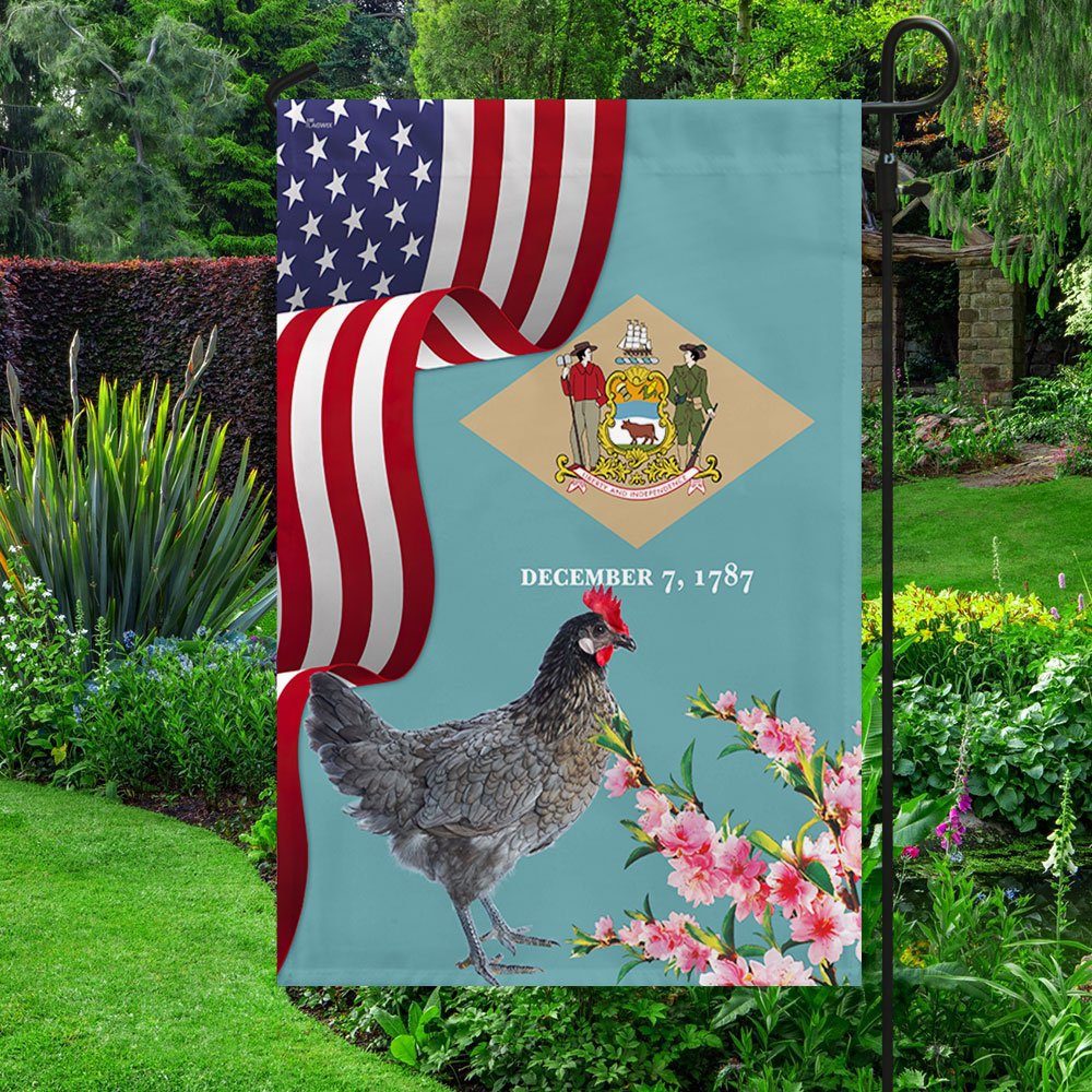 Delaware State Peach Blossom Flower and Blue Hen Flag MLN1141Fv48