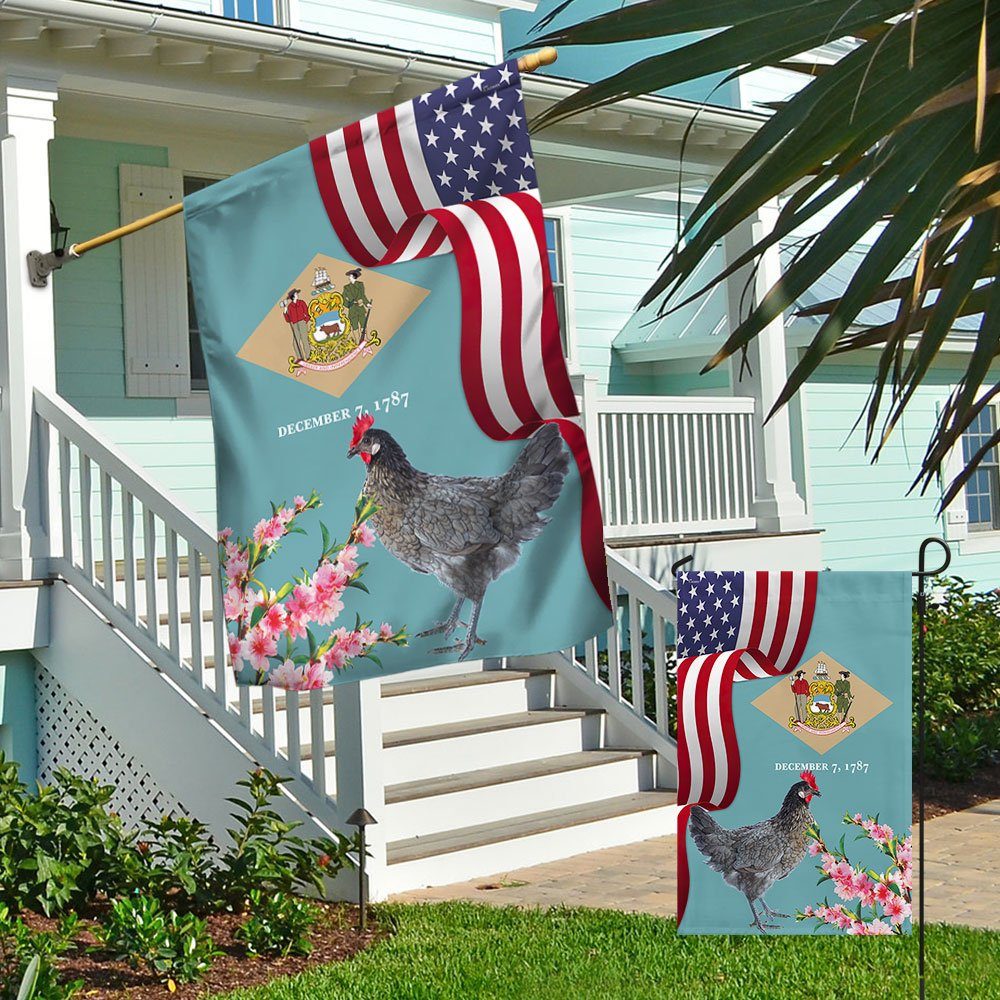Delaware State Peach Blossom Flower and Blue Hen Flag MLN1141Fv48