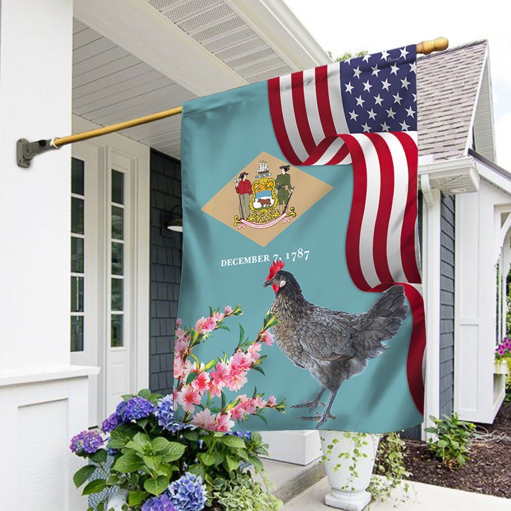 Delaware State Peach Blossom Flower and Blue Hen Flag MLN1141Fv48